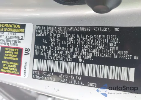 2012 Toyota Venza Xle из США, поврежденный, VIN 4T3ZA3BBXCU061893